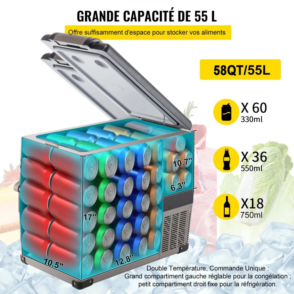 VEVOR Mini Réfrigérateur Frigo Portable pour Voiture Frigo Voiture 55L